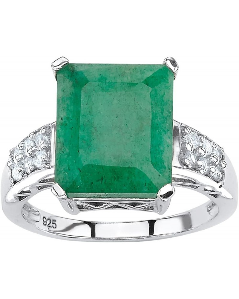 PalmBeach 18K Gold-Plated or Silver Genuine Green Emerald or Blue Sapphire and White Topaz Emerald Cut Ring Sterling Silver $...