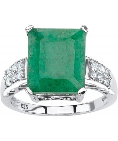 PalmBeach 18K Gold-Plated or Silver Genuine Green Emerald or Blue Sapphire and White Topaz Emerald Cut Ring Sterling Silver $...