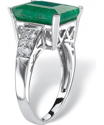 PalmBeach 18K Gold-Plated or Silver Genuine Green Emerald or Blue Sapphire and White Topaz Emerald Cut Ring Sterling Silver $...