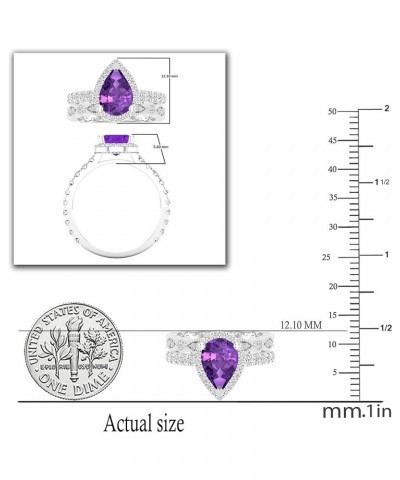 9X6 MM Pear Shaped Gemstone and 0.78 Carat (ctw) Round White Diamond Halo Alternating Marquise and Circle Wedding Ring Set fo...