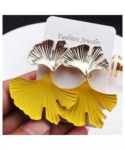 Boho Metal Exaggeration Ginkgo Leaf Earring Fashion Vintage Geometric Statement Big Drop Dangle Earrings for Women Girls Jewe...