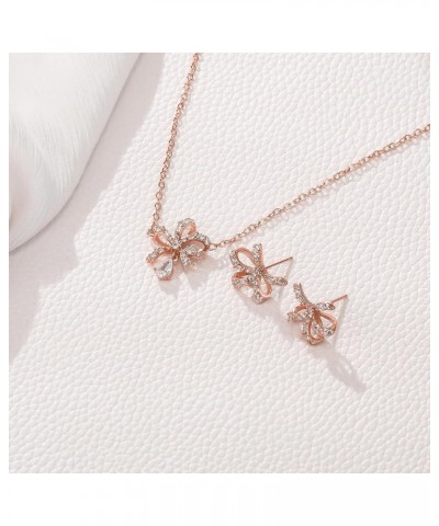 Silver/14k Gold/Rose Gold Plated Cubic Zirconia knot Necklace Earrings Jewelry Set Gift for Women Girls, Valentine's Day/Moth...