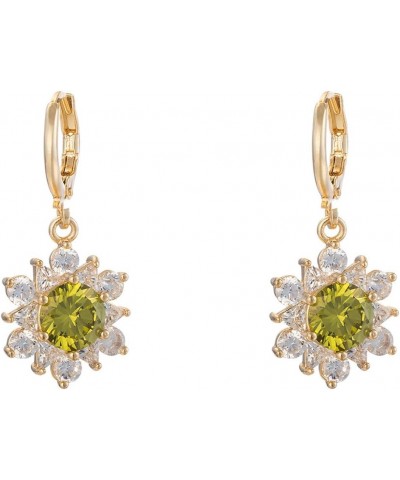 Women Elegant 18K Gold Plated Flower Cubic Zirconia Gemstone Hoop Dangel Drop Earrings Green $5.89 Earrings