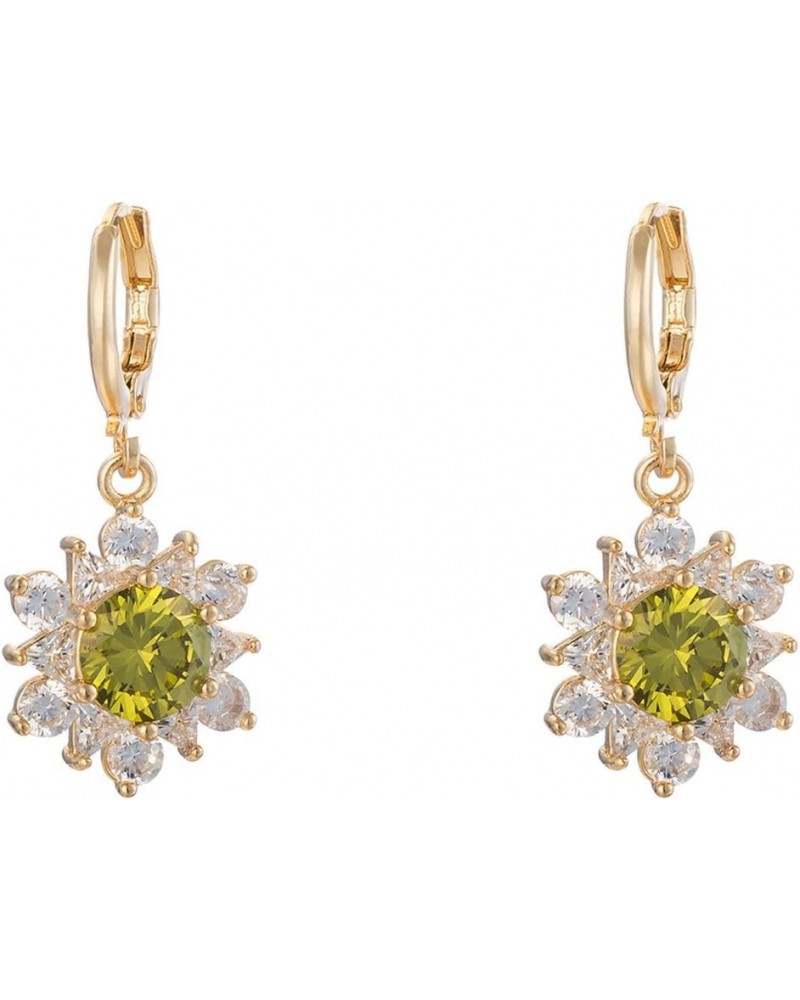 Women Elegant 18K Gold Plated Flower Cubic Zirconia Gemstone Hoop Dangel Drop Earrings Green $5.89 Earrings