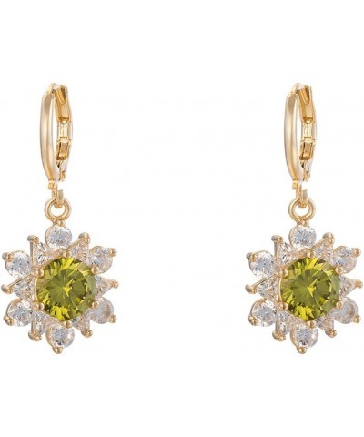 Women Elegant 18K Gold Plated Flower Cubic Zirconia Gemstone Hoop Dangel Drop Earrings Green $5.89 Earrings