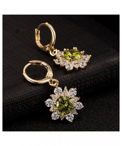 Women Elegant 18K Gold Plated Flower Cubic Zirconia Gemstone Hoop Dangel Drop Earrings Green $5.89 Earrings