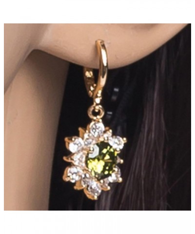 Women Elegant 18K Gold Plated Flower Cubic Zirconia Gemstone Hoop Dangel Drop Earrings Green $5.89 Earrings