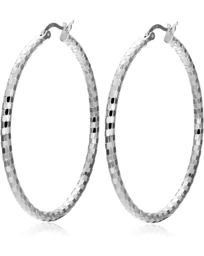 18k Gold Plated Big Hoop Earrings for Women 925 Sterling Silver Lightweight Dangle Dainty Earrings with Diamond Cut Texture 6...