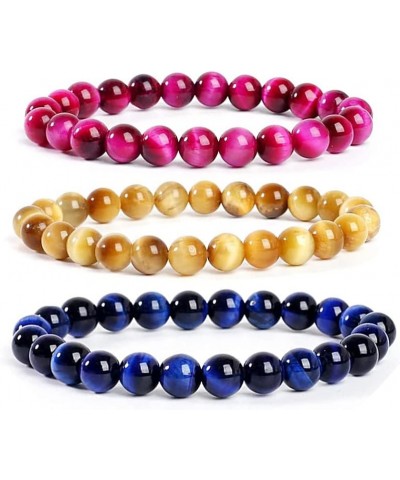 Natural 8mm Gorgeous Semi-Precious Gemstones Round Beads Stretch Bracelet 7 Inch Unisex Rose&Gold&Blue $8.95 Bracelets