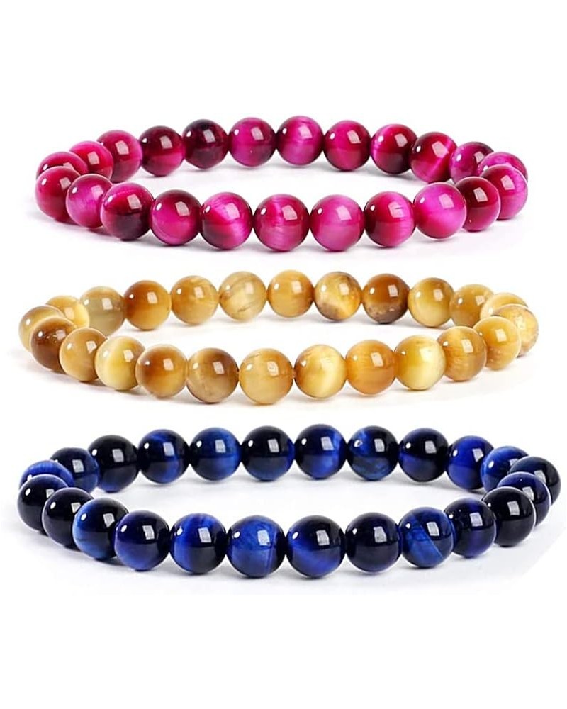 Natural 8mm Gorgeous Semi-Precious Gemstones Round Beads Stretch Bracelet 7 Inch Unisex Rose&Gold&Blue $8.95 Bracelets