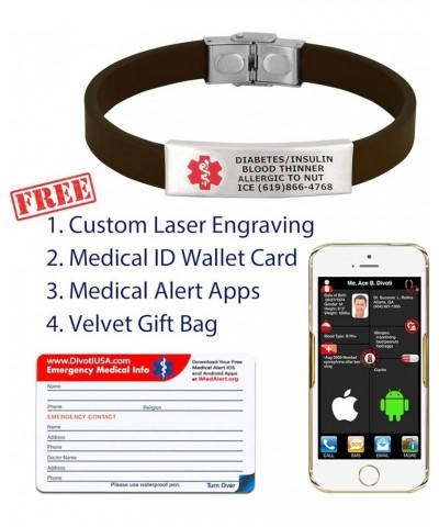 Deep Custom Laser Engraved Leather Medical Bracelet - Adjustable Medical Alert Bracelet w/Free Engraving (fits up to 8.5") & ...