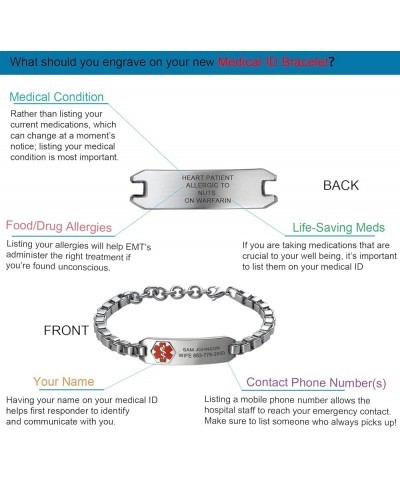 Deep Custom Laser Engraved Leather Medical Bracelet - Adjustable Medical Alert Bracelet w/Free Engraving (fits up to 8.5") & ...