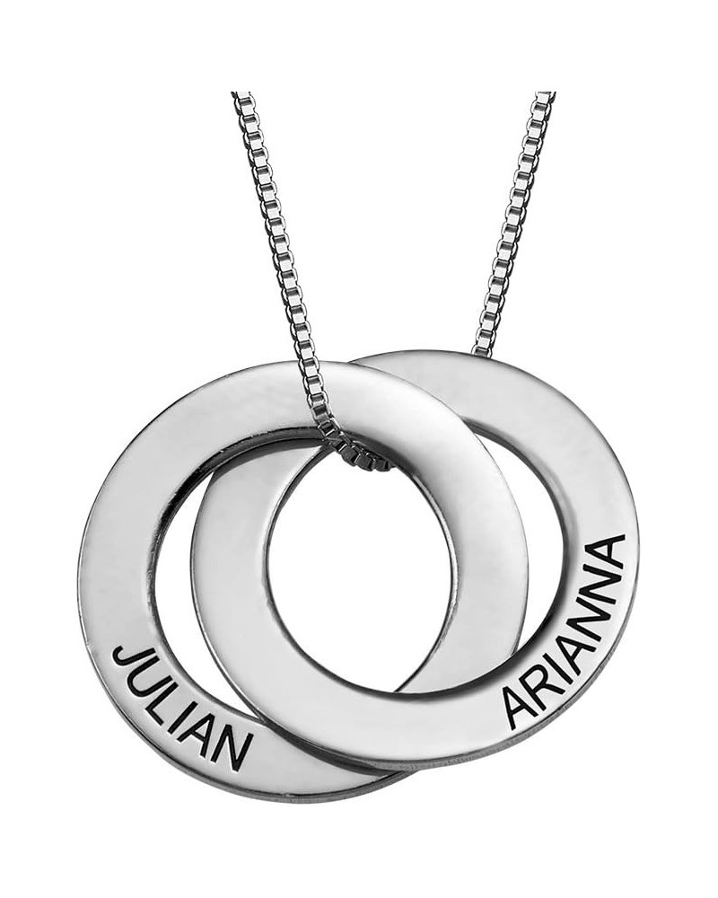 MYKA - Engraved 2 Russian Ring Circles Necklace in Sterling Silver – Personalized Intertwined Name Pendant - Custom Made Jewe...