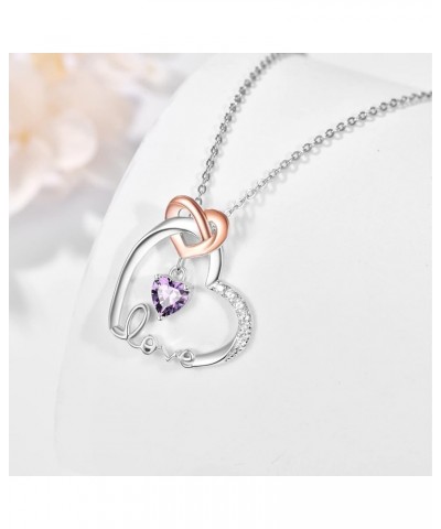 925 Sterling Silver Heart Necklace | Birthstone Necklace Birthday Gifts for Women with S925 18"+2" Cable Chain B-February-Cre...