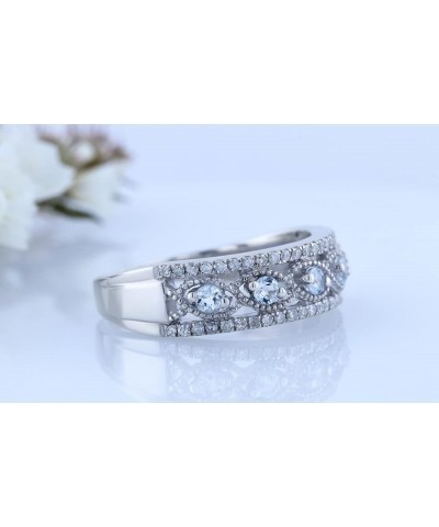 Round Gemstone & White Diamond Ladies Anniversary Wedding Band | 925 Sterling Silver Aquamarine $58.49 Rings