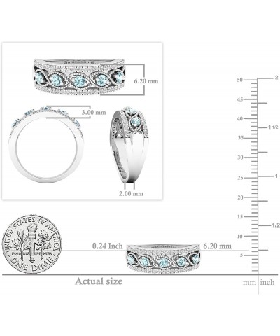 Round Gemstone & White Diamond Ladies Anniversary Wedding Band | 925 Sterling Silver Aquamarine $58.49 Rings