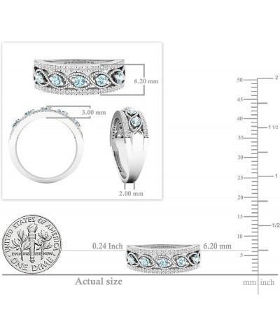 Round Gemstone & White Diamond Ladies Anniversary Wedding Band | 925 Sterling Silver Aquamarine $58.49 Rings