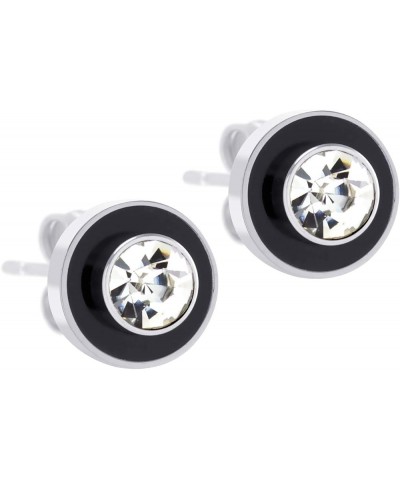 Womens Pair Round Circle Solitaire Cubic Zirconia Nickel Free Stud Earrings Silver/Black & White Cubic Zirconia $10.25 Earrings