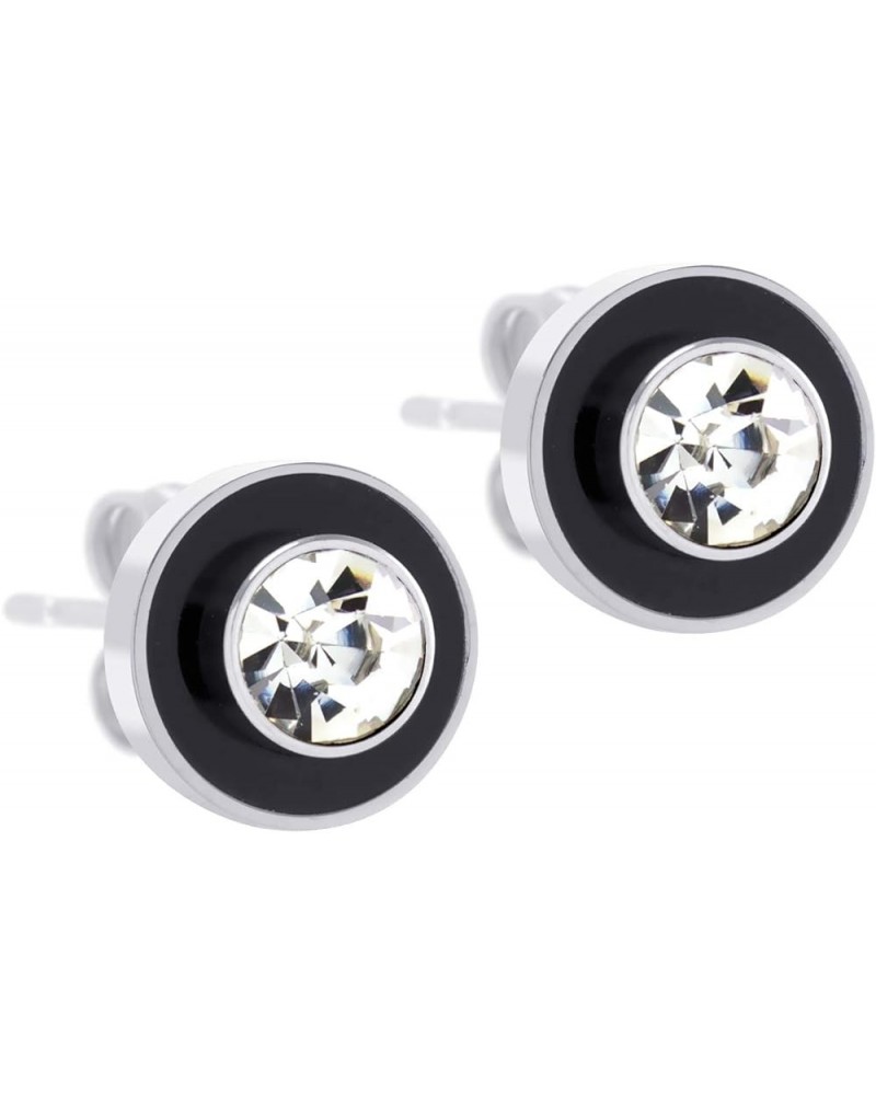 Womens Pair Round Circle Solitaire Cubic Zirconia Nickel Free Stud Earrings Silver/Black & White Cubic Zirconia $10.25 Earrings