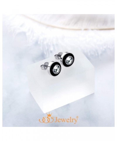 Womens Pair Round Circle Solitaire Cubic Zirconia Nickel Free Stud Earrings Silver/Black & White Cubic Zirconia $10.25 Earrings