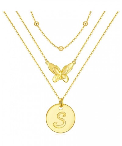 14K Gold Butterfly Initial Necklace for Women, Sterling Silver Layered 26 Initial A-Z Letter Pendant Choker Necklace Jewelry ...