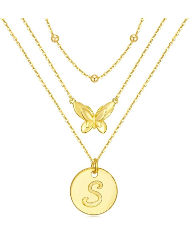 14K Gold Butterfly Initial Necklace for Women, Sterling Silver Layered 26 Initial A-Z Letter Pendant Choker Necklace Jewelry ...