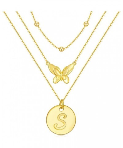 14K Gold Butterfly Initial Necklace for Women, Sterling Silver Layered 26 Initial A-Z Letter Pendant Choker Necklace Jewelry ...