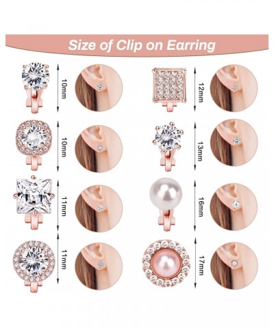 8 Pairs Clip on Earring Rose Gold Non-Pierced Earring Crystal CZ Pearl Clip on Stud Earring Non Pierced Earrings Set for Wome...