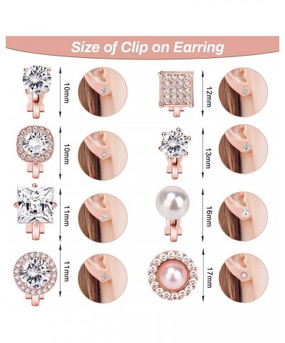 8 Pairs Clip on Earring Rose Gold Non-Pierced Earring Crystal CZ Pearl Clip on Stud Earring Non Pierced Earrings Set for Wome...