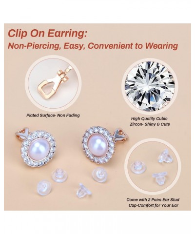 8 Pairs Clip on Earring Rose Gold Non-Pierced Earring Crystal CZ Pearl Clip on Stud Earring Non Pierced Earrings Set for Wome...