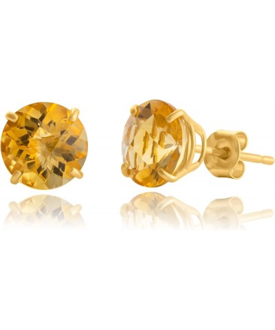 10k Gold 8mm Round Birthstone Stud Earrings for Women Yellow Gold yellow citrine $33.45 Earrings