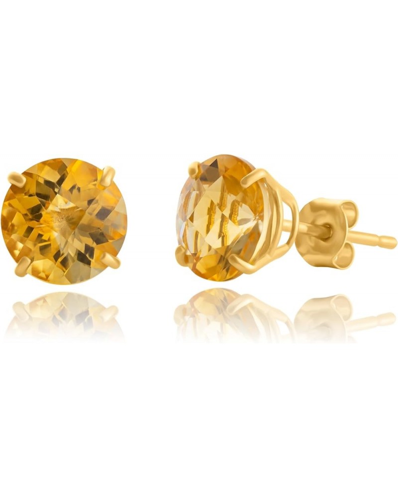 10k Gold 8mm Round Birthstone Stud Earrings for Women Yellow Gold yellow citrine $33.45 Earrings