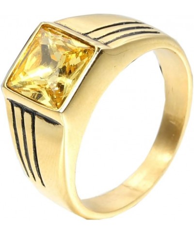 Men's Stainless Steel Square Gemstone Ring Gold Black Yellow $7.55 Rings