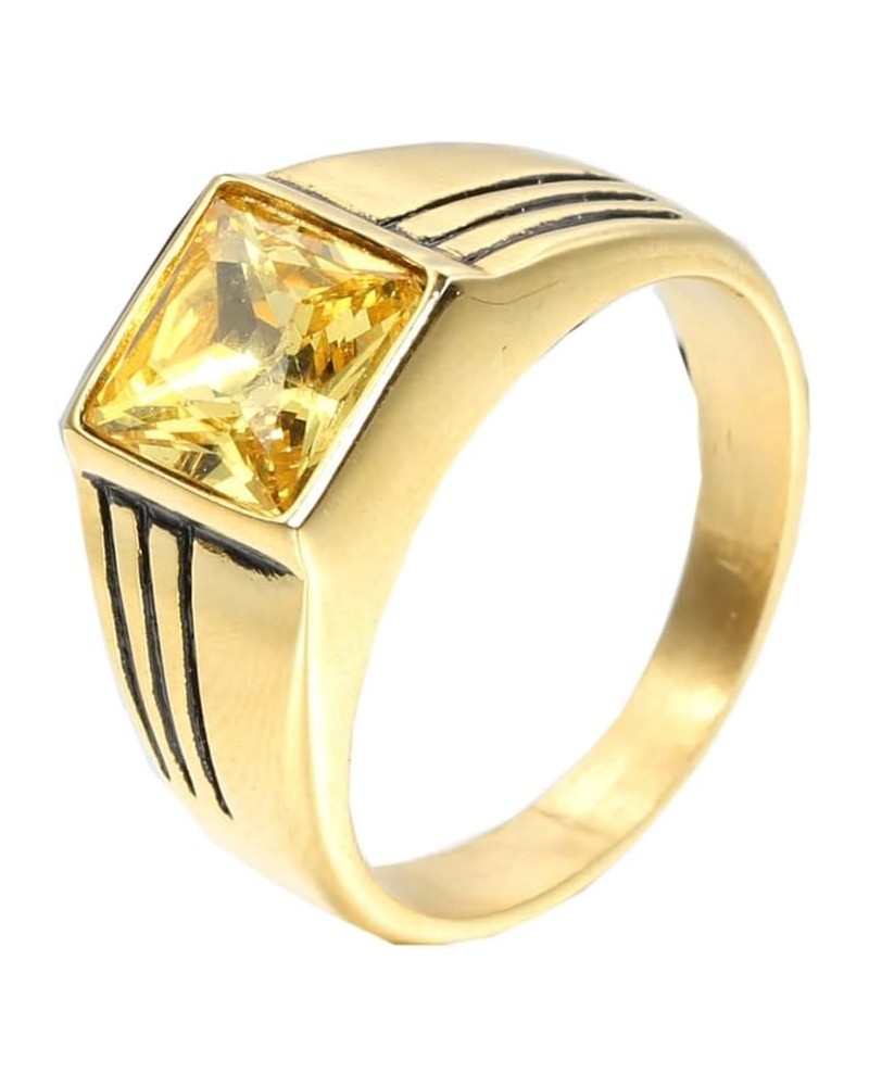 Men's Stainless Steel Square Gemstone Ring Gold Black Yellow $7.55 Rings