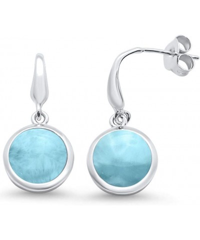 Natural Round Larimar Simple Dangle Earrings Sterling Silver $19.94 Earrings