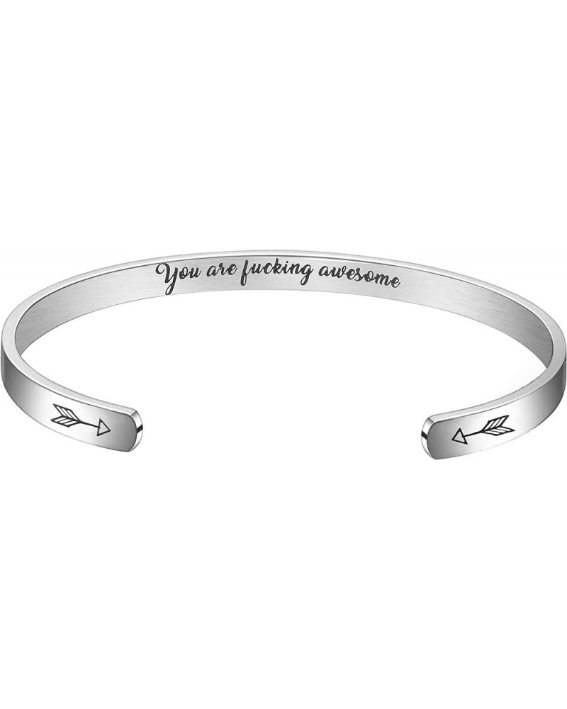 Inspirational Cuff Bangle Bracelet for Women Teen Girls Personalized Motivational Mantra Engraved 316L Surgical Stainless Ste...