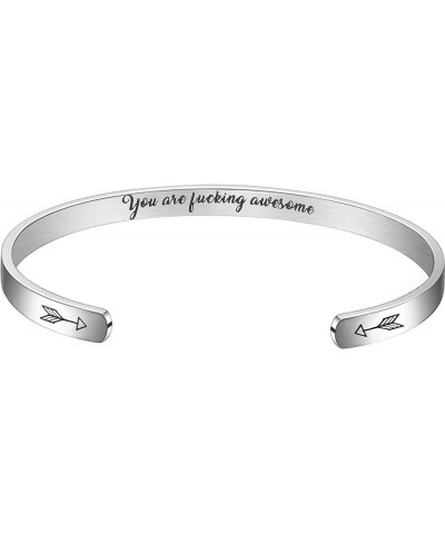 Inspirational Cuff Bangle Bracelet for Women Teen Girls Personalized Motivational Mantra Engraved 316L Surgical Stainless Ste...