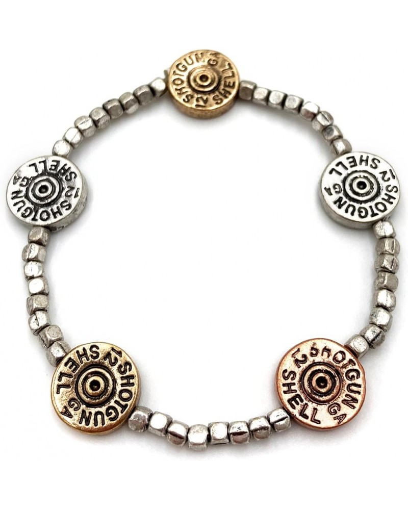 Western 12 Gauge Shotgun Bullet Shell Beaded Stretchable Bracelet Silver $16.79 Bracelets