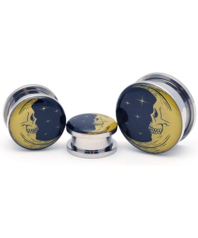 Pair of Screw on Skull Face Moon Picture Plugs 4g (5mm) $9.93 Body Jewelry