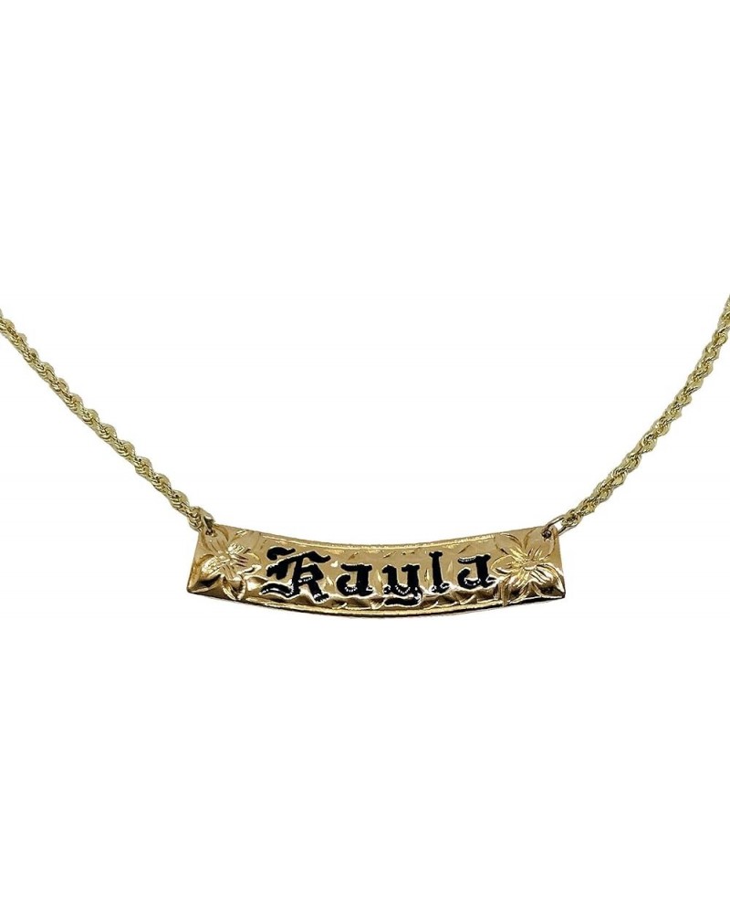 Hawaiian Heirloom Jewelry Custom 14k Gold Horizontal Pendant with Your Name in Black Enamel 20" Total Length 8mm Width $392.5...