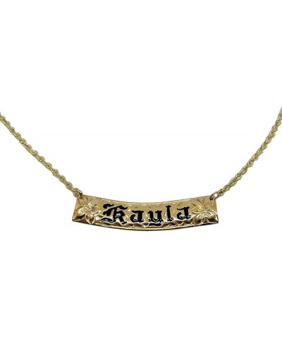 Hawaiian Heirloom Jewelry Custom 14k Gold Horizontal Pendant with Your Name in Black Enamel 20" Total Length 8mm Width $392.5...