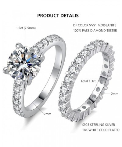 1.5CT Center Moissanite Stackable Engagement Rings Eternity Promise Wedding Ring D Color VVS1 Round Cut 925 Sterling Silver B...