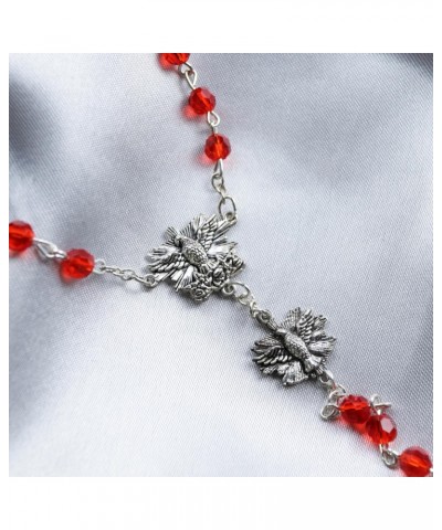 Red Confirmation Rosary, Religious Prayer Beads with Holy Spirit Dove Centerpieces, Catholic Keepsake Gifts, 22 Inches, Velve...