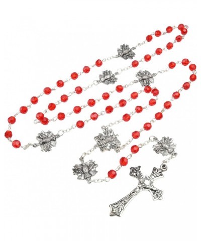 Red Confirmation Rosary, Religious Prayer Beads with Holy Spirit Dove Centerpieces, Catholic Keepsake Gifts, 22 Inches, Velve...