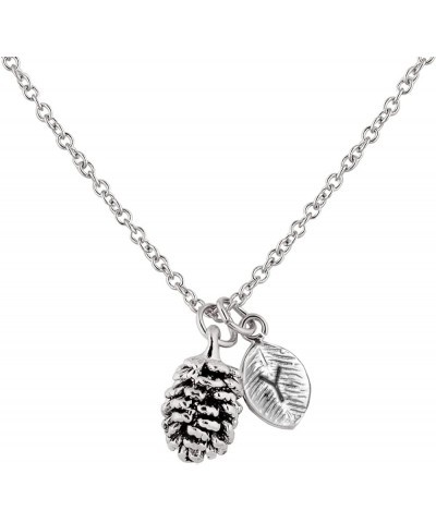 Silver Dainty Pinecone Necklace Initial Necklace Nature Necklace Leaf Necklace for Her Y $15.68 Necklaces