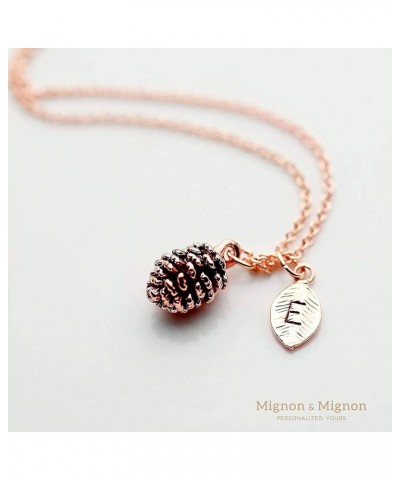 Silver Dainty Pinecone Necklace Initial Necklace Nature Necklace Leaf Necklace for Her Y $15.68 Necklaces