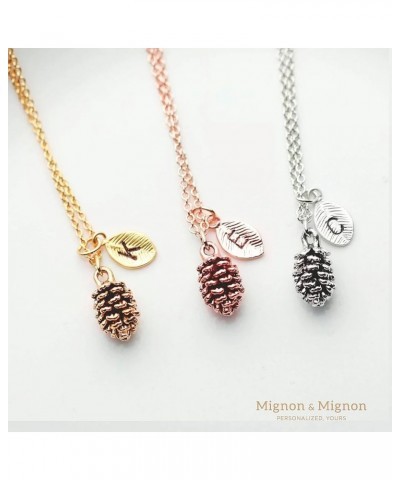 Silver Dainty Pinecone Necklace Initial Necklace Nature Necklace Leaf Necklace for Her Y $15.68 Necklaces