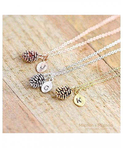 Silver Dainty Pinecone Necklace Initial Necklace Nature Necklace Leaf Necklace for Her Y $15.68 Necklaces