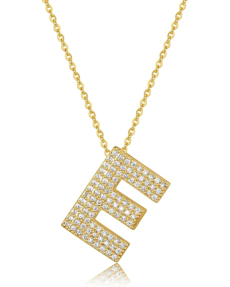 Women's Iced Out Bubble Initial Letter Alphabet Pendant, Diamond Zirconia Chunky Name Necklace Personalised Gift E-Gold $10.5...