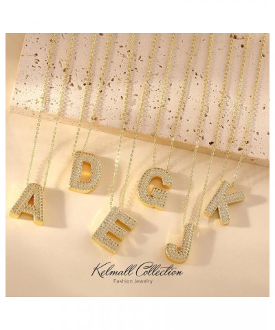 Women's Iced Out Bubble Initial Letter Alphabet Pendant, Diamond Zirconia Chunky Name Necklace Personalised Gift E-Gold $10.5...